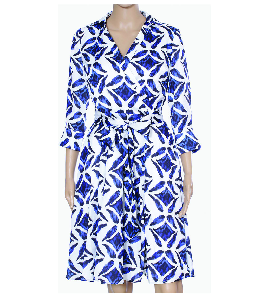 Navy Blue Floral Pattern Wrap Dress